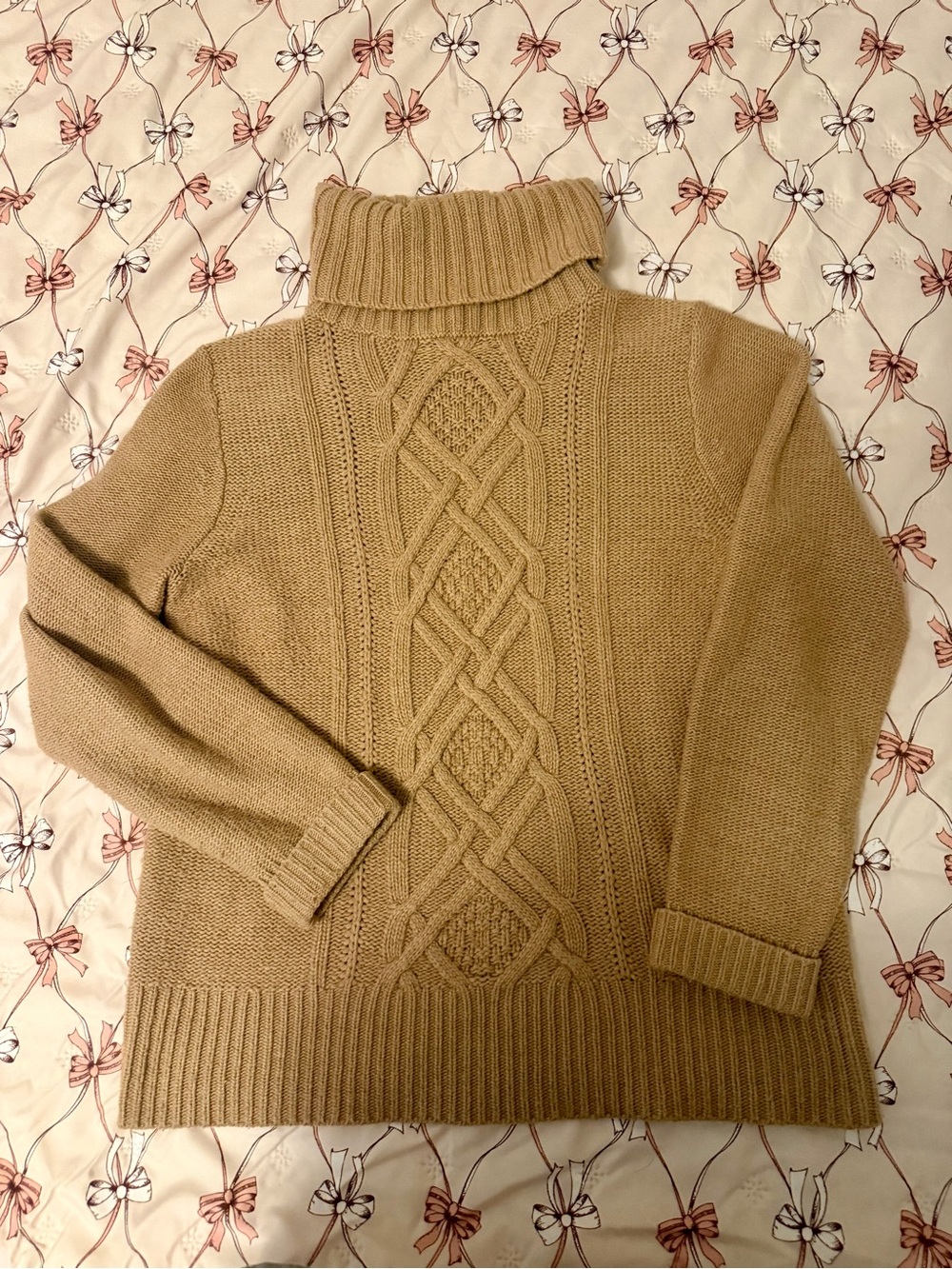 J. Crew Camel Ribbed Cable Knit Wool Blend Sweater- Size L